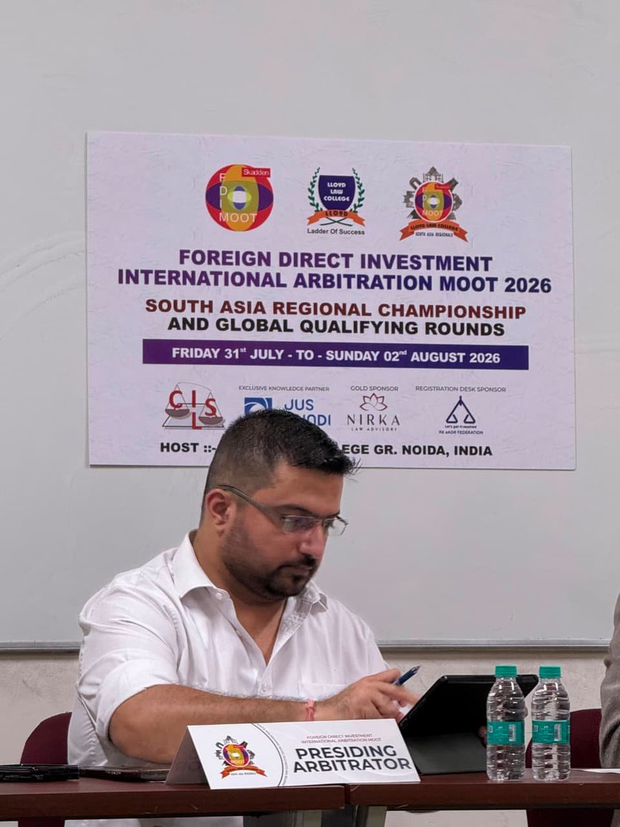 harshitchopra's tweet photo. Honoured to serve as Principal Arbitrator at the FDI International Arbitration Moot 2026 – South Asia Regional Championship &amp; Global Qualifying Rounds, organised by Lloyd Law College, Greater Noida.

@LloydCollege @contacthca https://t.co/zfXV2zvh7r