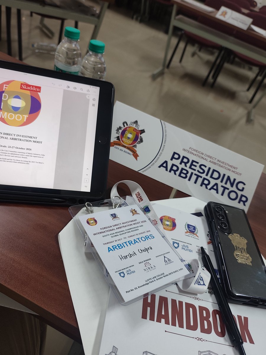 harshitchopra's tweet photo. Honoured to serve as Principal Arbitrator at the FDI International Arbitration Moot 2026 – South Asia Regional Championship &amp; Global Qualifying Rounds, organised by Lloyd Law College, Greater Noida.

@LloydCollege @contacthca https://t.co/nAOkZ3mhbt