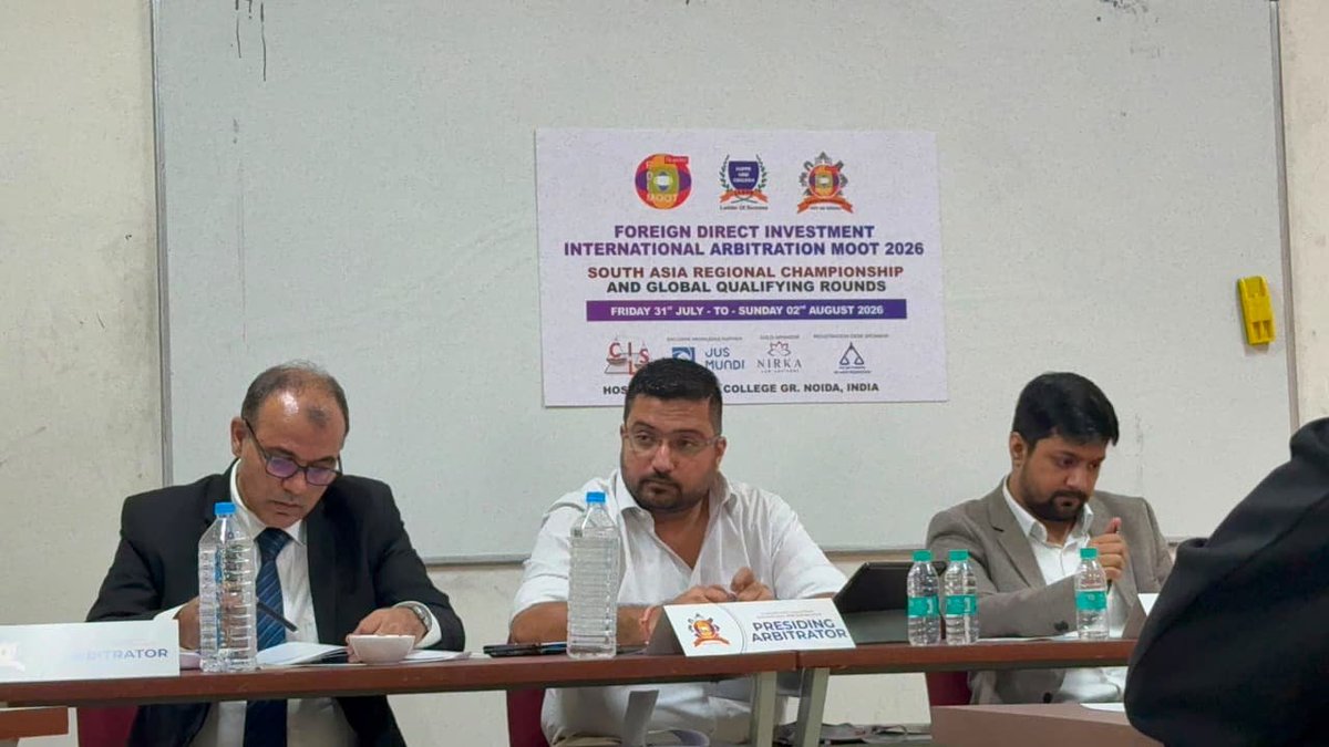 harshitchopra's tweet photo. Honoured to serve as Principal Arbitrator at the FDI International Arbitration Moot 2026 – South Asia Regional Championship &amp; Global Qualifying Rounds, organised by Lloyd Law College, Greater Noida.

@LloydCollege @contacthca https://t.co/nAOkZ3mhbt