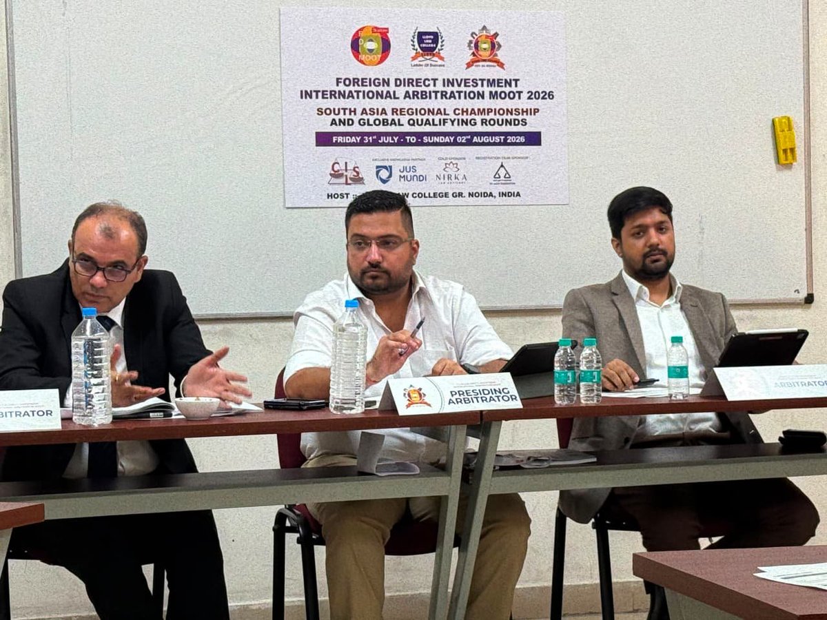harshitchopra's tweet photo. Honoured to serve as Principal Arbitrator at the FDI International Arbitration Moot 2026 – South Asia Regional Championship &amp; Global Qualifying Rounds, organised by Lloyd Law College, Greater Noida.

@LloydCollege @contacthca https://t.co/FWXTrBKiZL