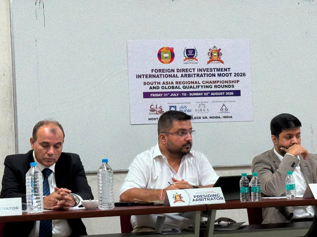 harshitchopra's tweet photo. Honoured to serve as Principal Arbitrator at the FDI International Arbitration Moot 2026 – South Asia Regional Championship &amp; Global Qualifying Rounds, organised by Lloyd Law College, Greater Noida.

@LloydCollege @contacthca https://t.co/FWXTrBKiZL