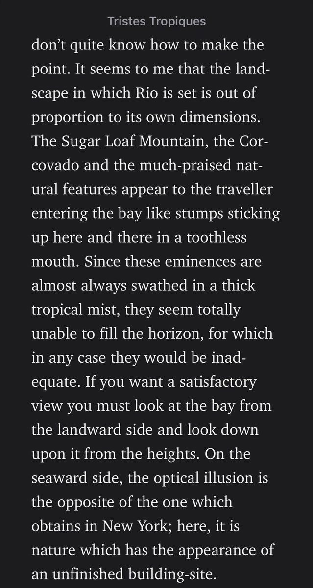 bronzeagemantis's tweet photo. Claude Levi Strauss on the alien beauty of New York to European eyes and his assessment of Rio de Janeiro upon first sailing in: and ends in poetic ode to the grand scale of the Americas. I disagree w him on Rio but I never sailed in…high agree on romance of New World nature https://t.co/eSrhVHFl7Y
