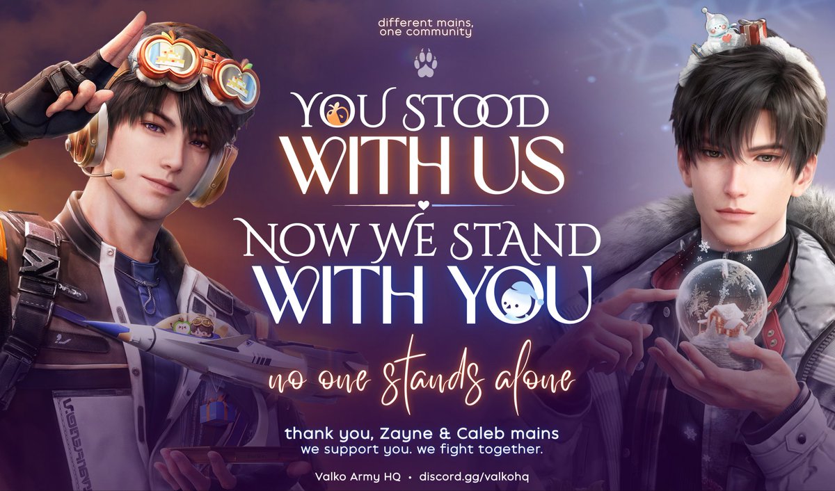 LenaInLinkon's tweet photo. A HUGE thank you to Caleb and Zayne mains! 🫂 

The revenue drop during this boycott has been insane, and especially unprecedented for a new banner. We are making this work! We will tackle the myth together too (if it drops)! We’re so proud of you all! 

#全世界都爱敖尹 #NoValkoNoMoney #LADSis6 #BringValkoBack #SpeakUpInfold