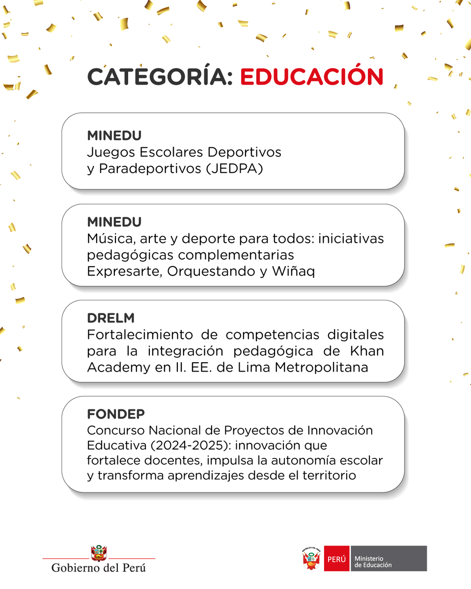 MineduPeru's tweet photo. El Minedu ha sido certificado como Buena Práctica en Gestión Pública 2026, por iniciativas que contribuyen a transformar la educación. 🇵🇪📚

¡Seguimos impulsando buenas prácticas para una mejor educación! https://t.co/BUmgWjuXNT