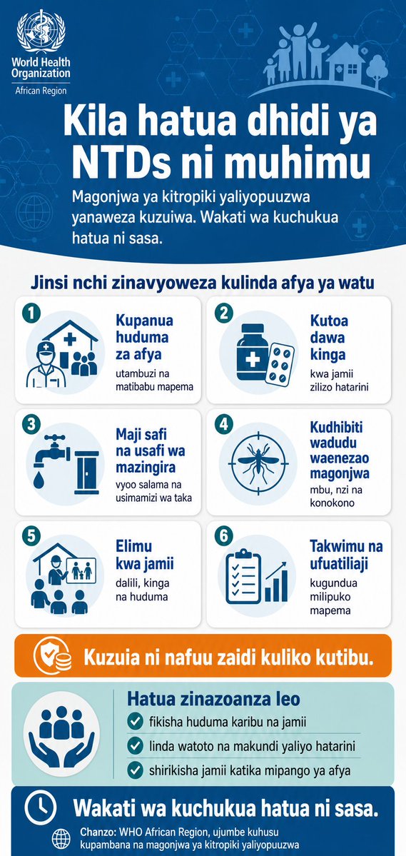 HabarizaUN's tweet photo. Shirika la @WHO linasisitiza kuwa magonjwa ya Kitropiki yaliyopuuza #NTDs ni hatari na wakati wa kuchukua hatua ni sasa . Je ni hatua gani hizo?👇 https://t.co/mukYdaXyUY