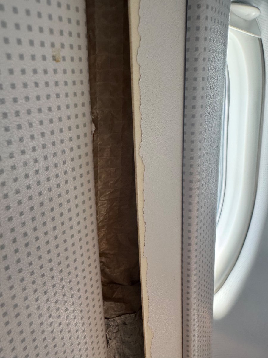 sarahdance05's tweet photo. Flight EI121 and my toddler gets her hand stuck in an aeroplane wall that’s just lying busted open. @AerLingus do better. How was this given then go ahead to board and fly? #expensiveflight https://t.co/ATB9r61tNa