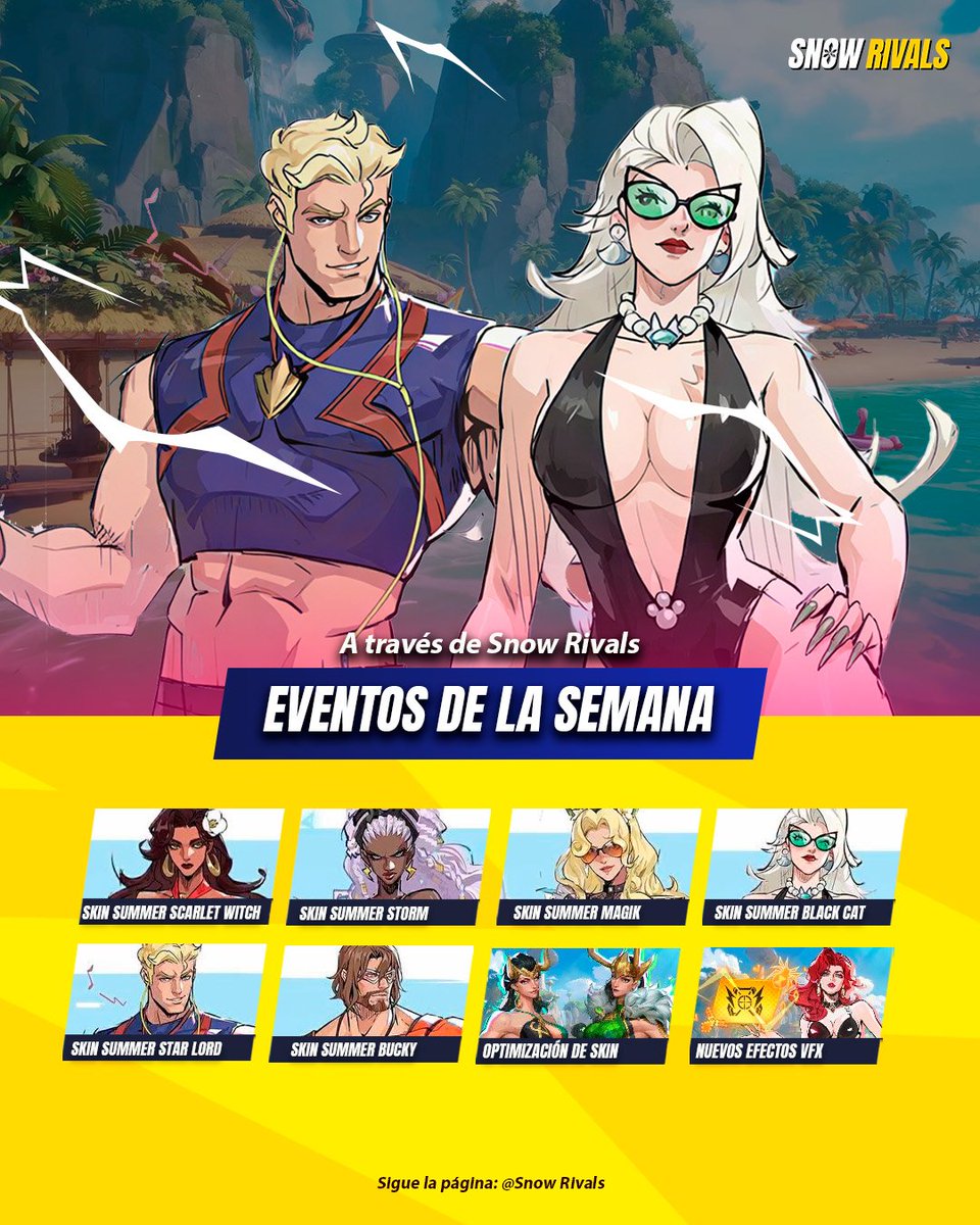 Snow_Rivals's tweet photo. 🔹EVENTOS DE LA SEMANA

Esta semana tendremos bastanes eventos relacionados a las skins Swimsuit o mejor conocidas como las skins Summer.

🆕3 Nuevas skins en tienda
🆕Minipase Krakoan Reels 2.0
🆕 Optimización skin Lady Loki
🆕 Nuevos efectos VFX Black Widow
🆕 Parche semanal 20260814

 #marvelRivals #marvelrivalslatam #marvelrivalsnews #marvelrivalsmemes