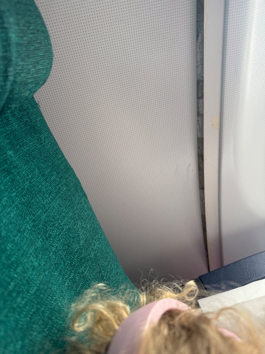 sarahdance05's tweet photo. Flight EI121 and my toddler gets her hand stuck in an aeroplane wall that’s just lying busted open. @AerLingus do better. How was this given then go ahead to board and fly? #expensiveflight https://t.co/ATB9r61tNa