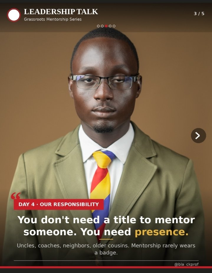 black_Prof_'s tweet photo. Day 4
Parent &amp; Society's Responsibility
"That's the parents' job" is only half true.
1 in 5 young people say they have zero strong relationships with a caring adult. (Search Institute)
You don't need a title to mentor someone. You need presence. Every adult is somebody's example. https://t.co/IizQMVJfgR