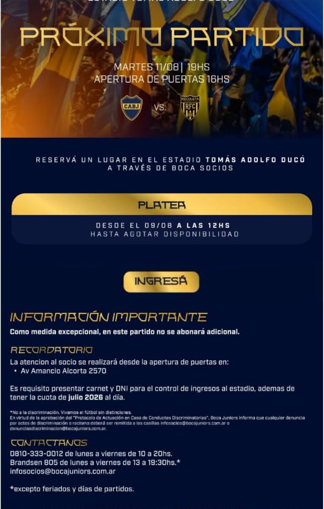 lamitadmas1's tweet photo. Nos escribieron varios socios vitalicios diciendo que no pudieron reservar su ubicación para el partido del martes 
Insólito lo que sucede con ellos que estuvieron toda la vida junto a Boca y van a seguir estando 
Nunca se olviden que Boca es Grande por Su Gente como dijo Palermo https://t.co/I3ICcb3PAM