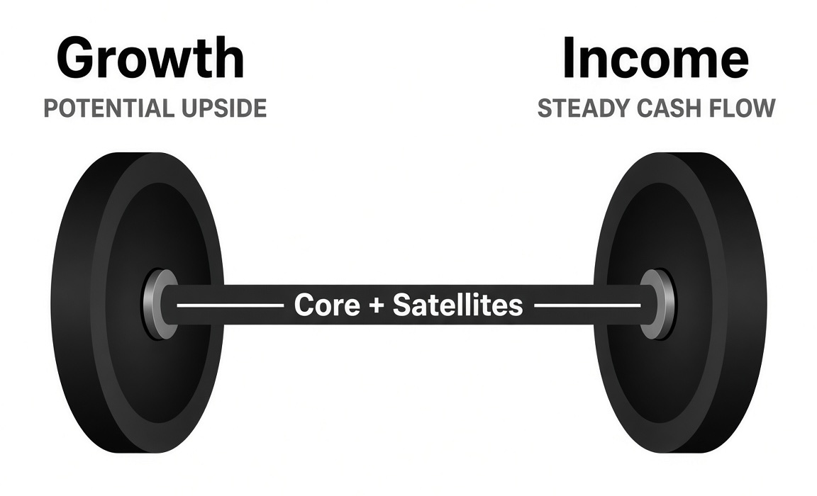 PhasedWealth's tweet photo. What is your investment style?

Barbell for me. Growth on one side, income on the other for balance. Easy to shift the weight as you age, or when things get weird.

I run core plus satellites on both ends. That’s where the alpha actually comes from.

In the ETF world I lean hard into factor tilts and screens that eliminate the garbage. Broad market-cap weighted indexes just feel lazy. And as a small business owner, cash flow is still king. Always will be.