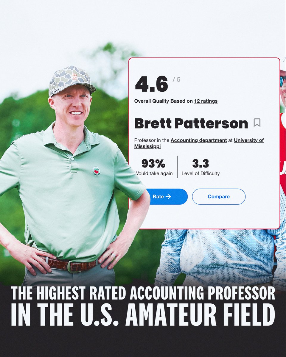 USGA's tweet photo. Class is in session 📚 Professor Brett Patterson is teeing it up in his 7th U.S. Amateur this week. https://t.co/MsKWgZ1SNh
