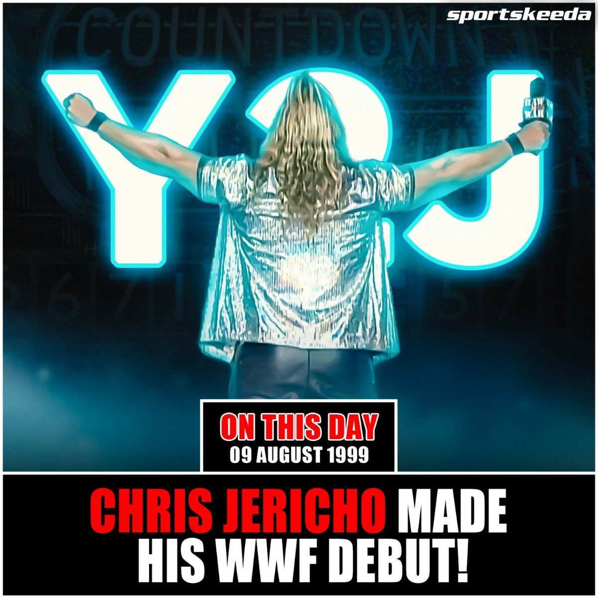 SKWrestling_'s tweet photo. 27 years ago today, the countdown to the millennium hit zero, and "RAW is Jericho" interrupted The Rock, marking the WWE debut of Chris Jericho.

@IAmJericho https://t.co/68OCtObVo5