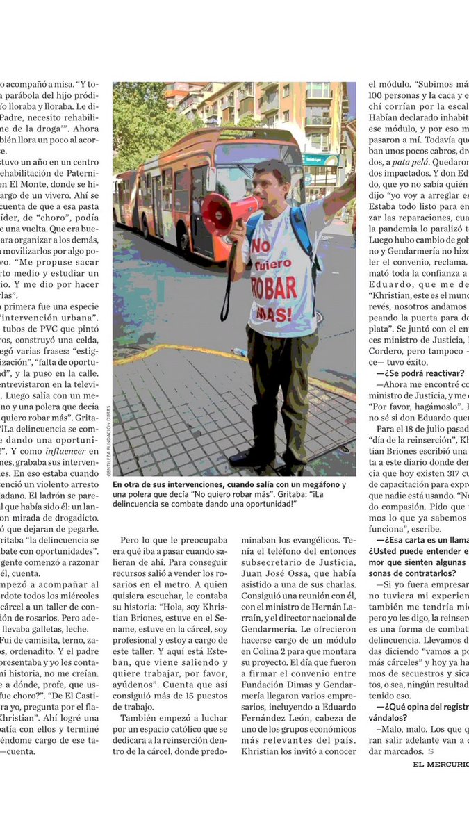 Khristianbrio's tweet photo. Me hicieron entrevista q salió ayer en revista Sábado de El Mercurio.
Pasé por Sename,cárcel,drogas y delincuencia hoy lidero un programa d Reinserción q es Fundación Dimas he hice  empresa q sólo trabajan personas con antecedentes Aguas Dimas,ambas las encuentran n instagram RT https://t.co/kEhUEwxFLI