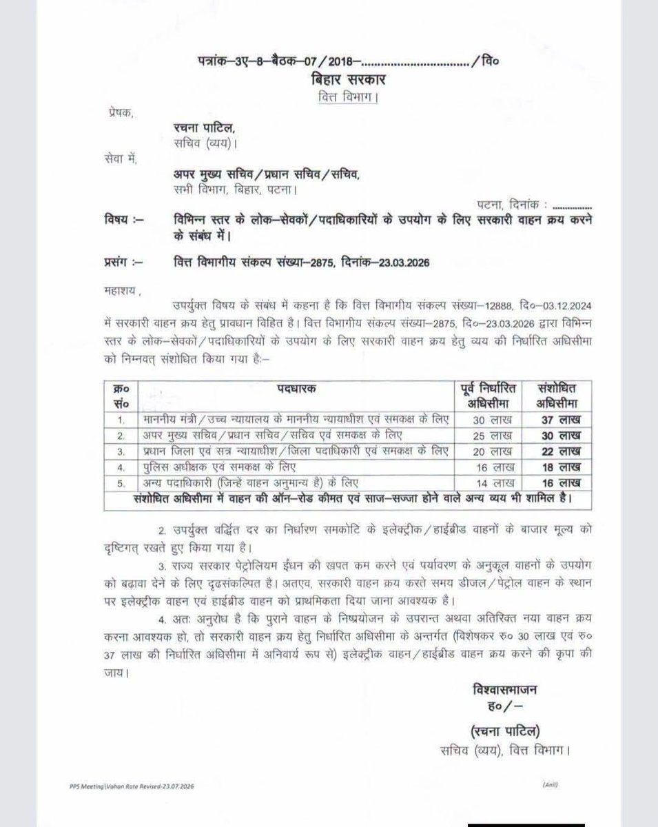 RJDforIndia's tweet photo. प्रदेश का खजाना खाली है लेकिन बीजेपी सरकार के मंत्री अब  37 लाख तक की गाड़ी खरीद सकते है, इसी तरह से अन्य पदाधिकारियों को गाड़ी खरीदने में सरकारी राशि बढ़ाई गई है। एनडीए के नाकारे मंत्रियों को ऐशो-आराम चाहिए भले ही लोगों को पेंशन और सैलरी मिले या नहीं। #Bihar https://t.co/A9B4AVRsDY