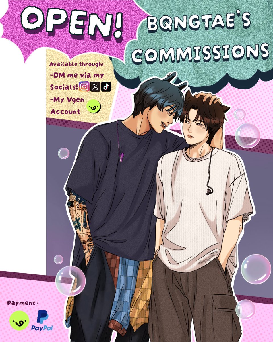 bqngtae's tweet photo. FINALLY! Commissions are open! 🚨✨
Only taking 7 SLOTS for this batch! DM me here, IG, or TikTok, or order via VGen. Reposts mean the world! 💖

IG: (Link in Bio!) 
VGen: https://t.co/wcK44fJt8s

#bts #btsfanart #suga #jungkook #commissions https://t.co/IwvByTyK8v