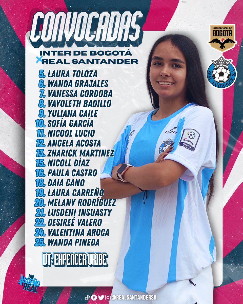 RealsantanderSA's tweet photo. #ConvocatoriaAlbiceleste 📢🩵🤍

Ellas son las 18 Guerreras elegidas por nuestro DT Expencer Uribe para afrontar la fecha 16 de la Liga Femenina.

En el Olaya Herrera 🏟, defenderemos la albiceleste con carácter, unión y corazón frente a Inter de Bogotá.

#UnSueñoReal
🩵🤍⚽ https://t.co/4kcVvkZPWr