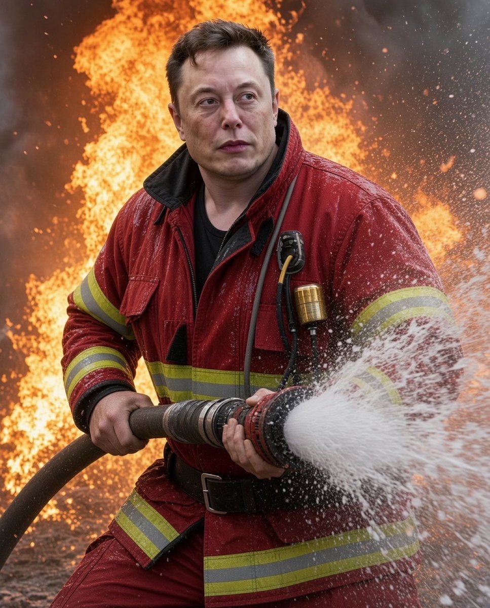 ReeveMusk1310's tweet photo. 🚒 Imagine Elon Musk as a firefighter for a day—what would he rush to rescue first? 👀🔥

A) X 🐦
B) Tesla ⚡
C) Starship 🚀
D) Dogecoin 🐕💰 https://t.co/kuA3zXOdY5
