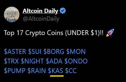 pumps_donald's tweet photo. bruvs we are on the same coins daily radar at last kaspa:native https://t.co/NxqBIH0mLb