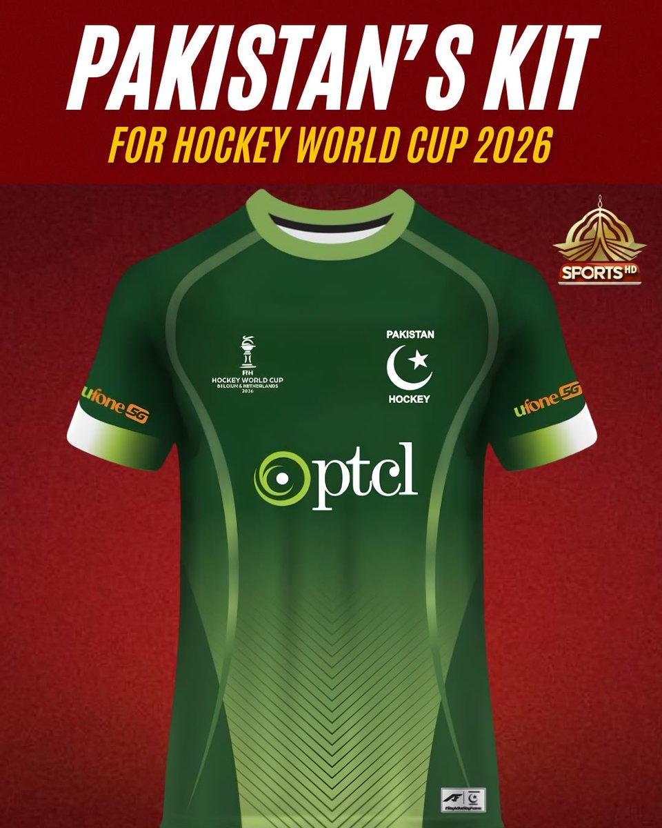 PTVSp0rts's tweet photo. Here is Pakistan’s official kit for the Hockey World Cup 2026! 🏑🇵🇰

Good luck, Green Shirts! Watch all the exclusive action live on PTV Sports HD. 📺🔥

#PakistanHockey #HockeyWorldCup2026 https://t.co/3SdNaE0zVI