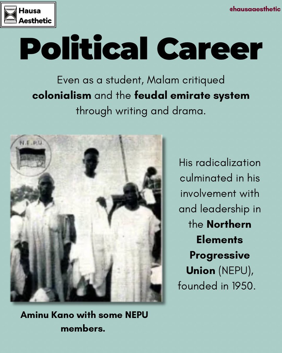 HausaAesthetic's tweet photo. 106 years after his birth, we celebrate the life and legacy of Malam Aminu Kano. https://t.co/b4ABgijQTs