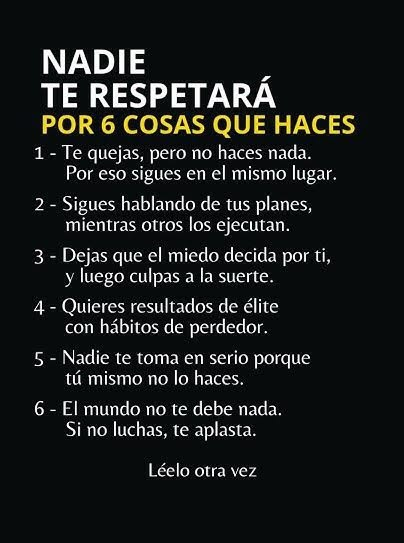 LeidyJoha0610's tweet photo. ¡Deja de quejarte y empieza a actuar! Esta imagen te revela las 6 razones principales por las que no estás obteniendo el respeto ni los resultados que deseas. Es hora de cambiar el rumbo.
#Motivación #CrecimientoPersonal #Acción #Superación #NoExcusas https://t.co/JvsLbS1dlQ