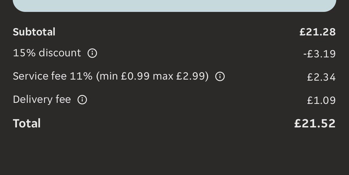 ianfsher's tweet photo. They make you laugh @JustEatUK 

Offer you a discount then add the discount saved back on with bullshit service changes etc etc!!

Wtf is a service fee ffs then a delivery fee added on top too!!

Nah, later!!

😂😂😂😂😂 https://t.co/Ywz1tmcaSB
