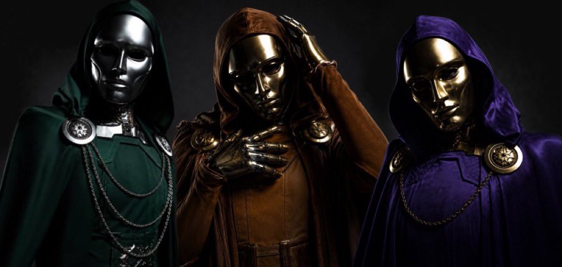 ComicBook's tweet photo. More leaked Avengers: Doomsday promotional images of the Latverian Witches and a mystery masked character cause a stir online. 

Who do you think is behind the mask? https://t.co/du1VPmlRyb