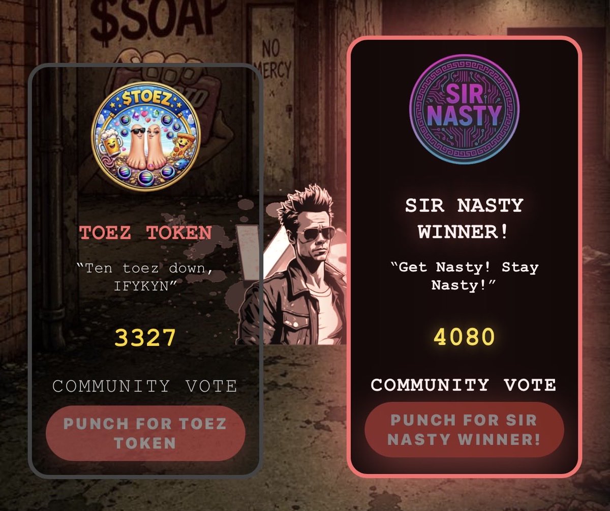 CFConSolana's tweet photo. 🔥 CONGRATS TO SIR NASTY 😈🏆

What an absolute 48-hour war! 🤯

Sir Nasty comes out on top after a wild Crypto Fight Club showdown against Toez that had both communities throwing everything they had at each other from bell to bell.

For two straight days, it was nonstop memes, shilling and chaos. $TOEZ came stomping in ready to kick things off, while $SN showed up with one mission:

GET NASTY. STAY NASTY. 😈🔥

Massive respect to the @ToezOGToeken community! They brought the heat, the laughs, and made this one hell of a showdown. 🦶👏

But in the end…

@SirNastymeme brought the NASTY. 😂

Huge thank you to BOTH communities for the incredible memes, energy, and sportsmanship. You made this 48-hour fight one to remember.

GGs all around. Until the next fight… 🥊