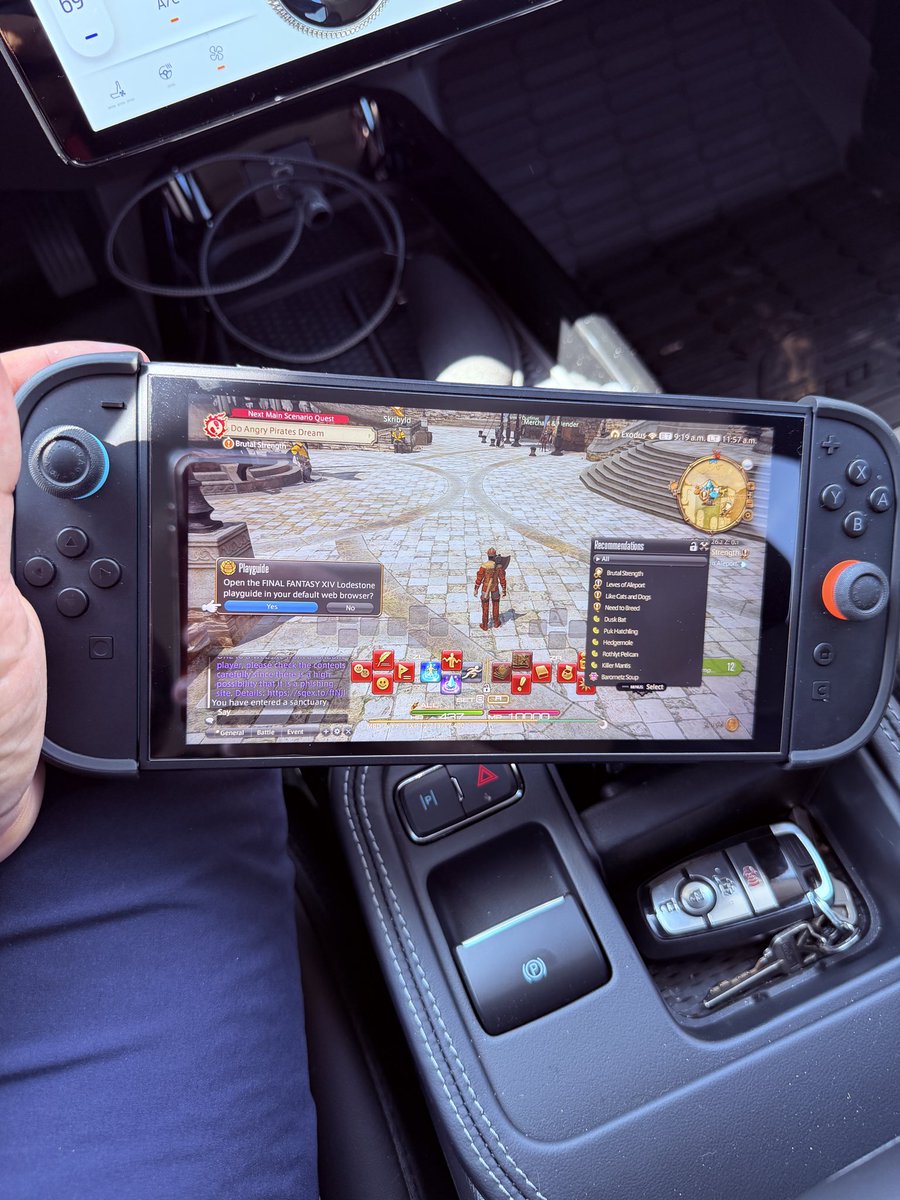 0utrun84's tweet photo. Playing @FF_XIV_EN on @NintendoAmerica #Switch2 in the car is perfect! #ffxiv #MachE https://t.co/VuOxZ4tgCr