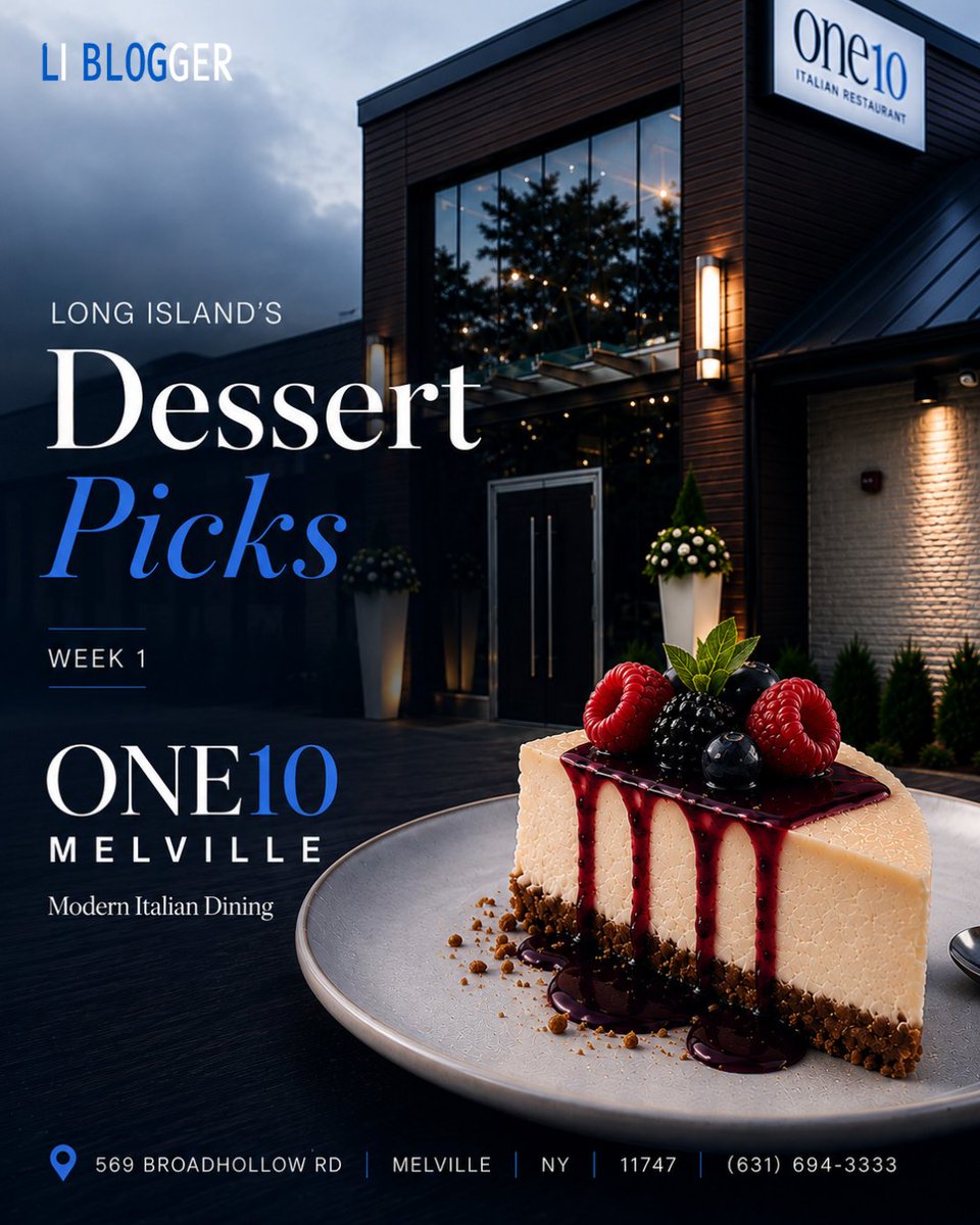 RaeParth2's tweet photo. 🍰 Dessert Pick | Week 1
Sweeten your Long Island plans at One10 Melville. Known for modern Italian dining and handcrafted desserts, it’s a delicious way to end your meal.
📍 569 Broadhollow Rd, Melville, NY
#LongIsland #DessertPicks #LIBlogger https://t.co/pZ0vvlo7Iq
