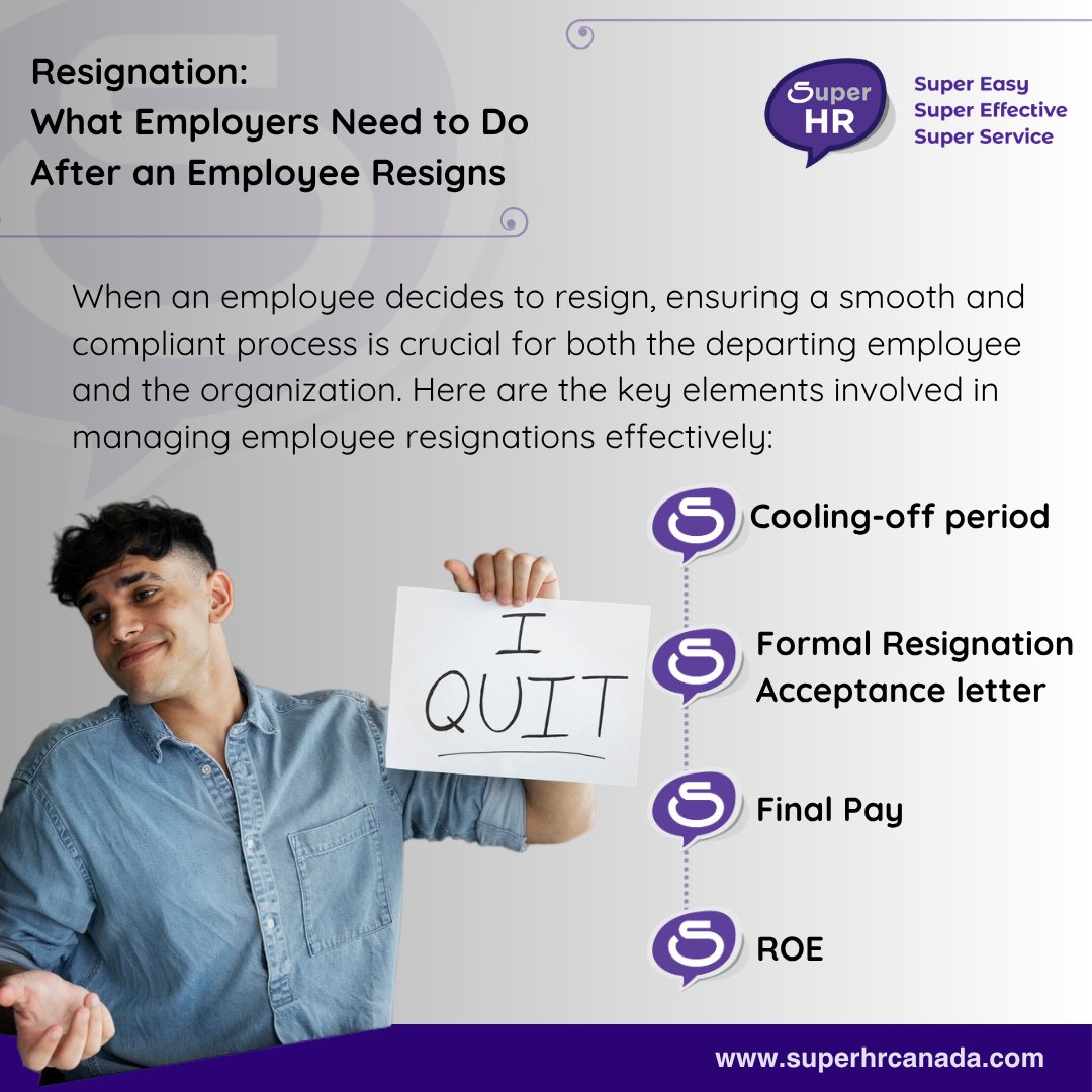 SuperHRCanada's tweet photo. Resignation: What Employers Need to Do After an Employee Resigns. Reach out if you need support!
#resignation #compliance #employee #SuperHR #HRsupport https://t.co/s5seHg5WBJ