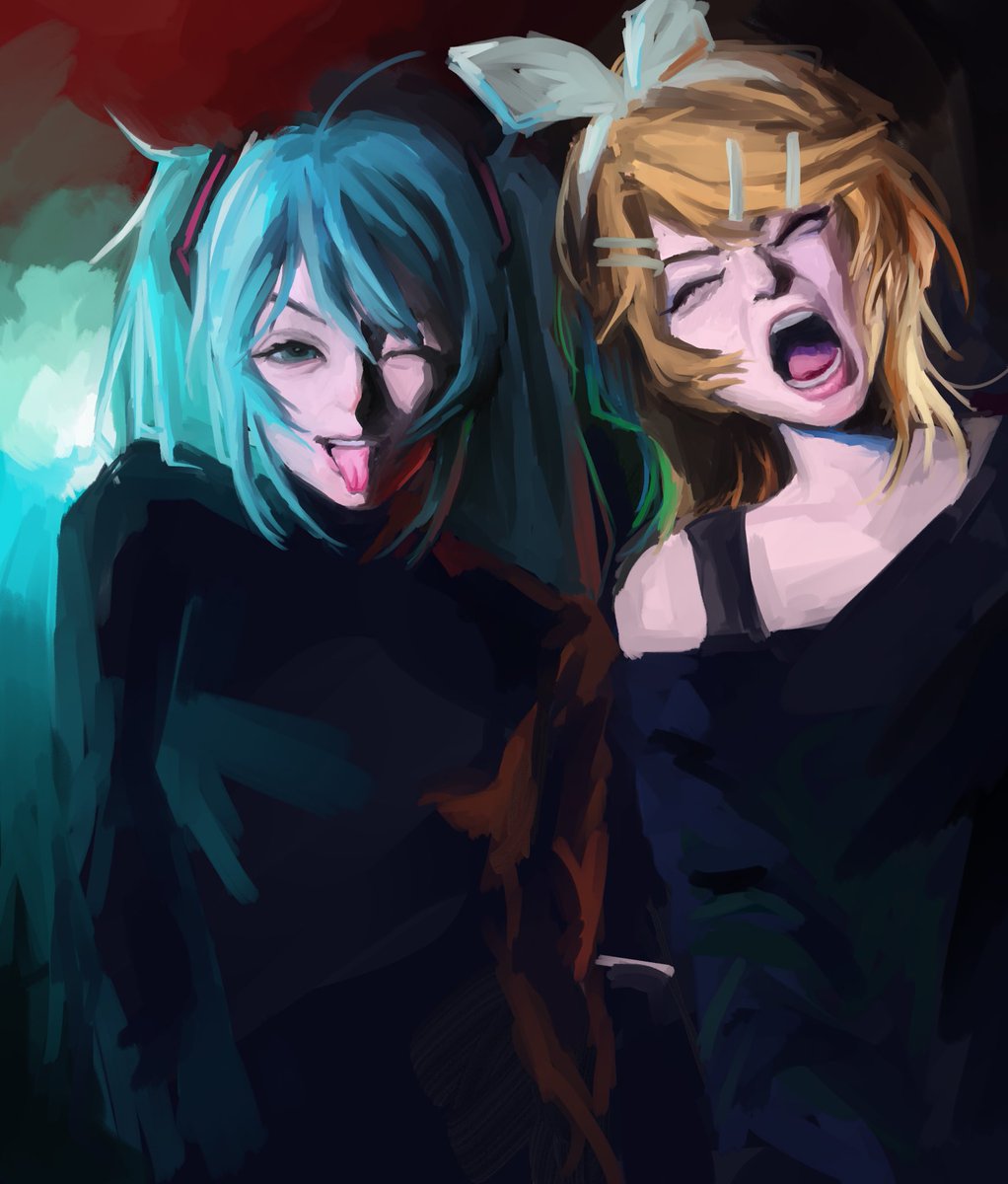 River_salary's tweet photo. I drew Miku and Rin https://t.co/hd4ALvn6JS