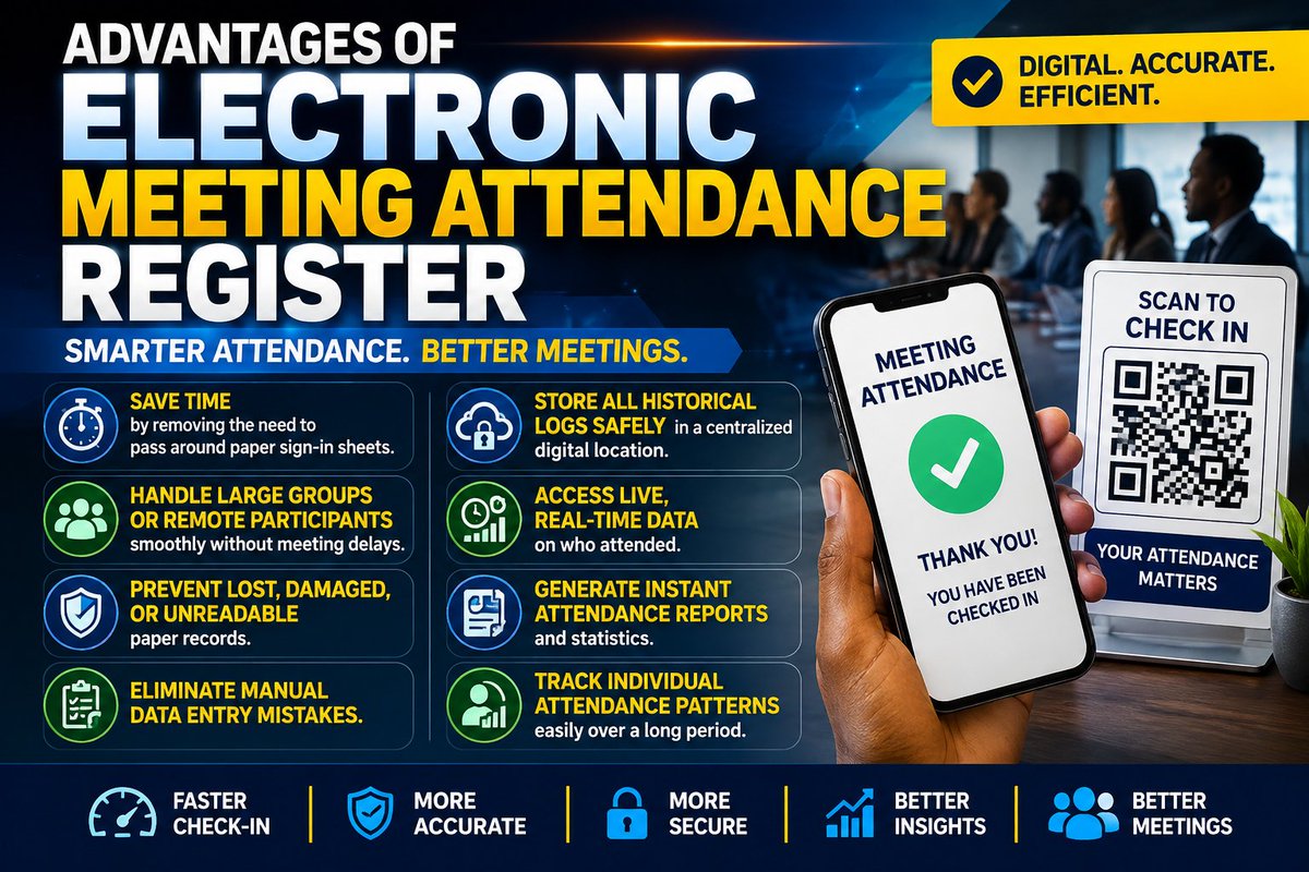 PrestieAi's tweet photo. Advantages of using an electronic meeting attendance register 📱 https://t.co/hj8pNVfBz8