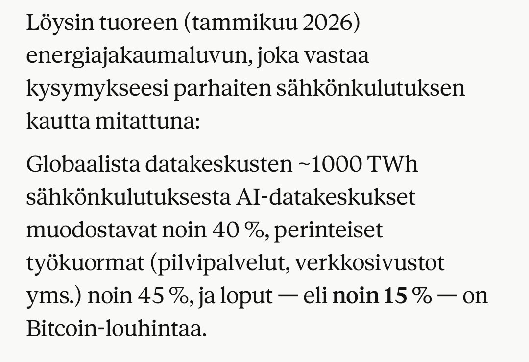 JurpoFIN's tweet photo. @Piiaeyesopen @MeetsLight Niitä tarvitaan tämänkin some alustan pyörittämiseen.
Kryotovaluutan louhinta vie myös ison osan. Ja AI:n pyörittämiseen, joka muuten vastaa näin: https://t.co/XtrXvOS04w