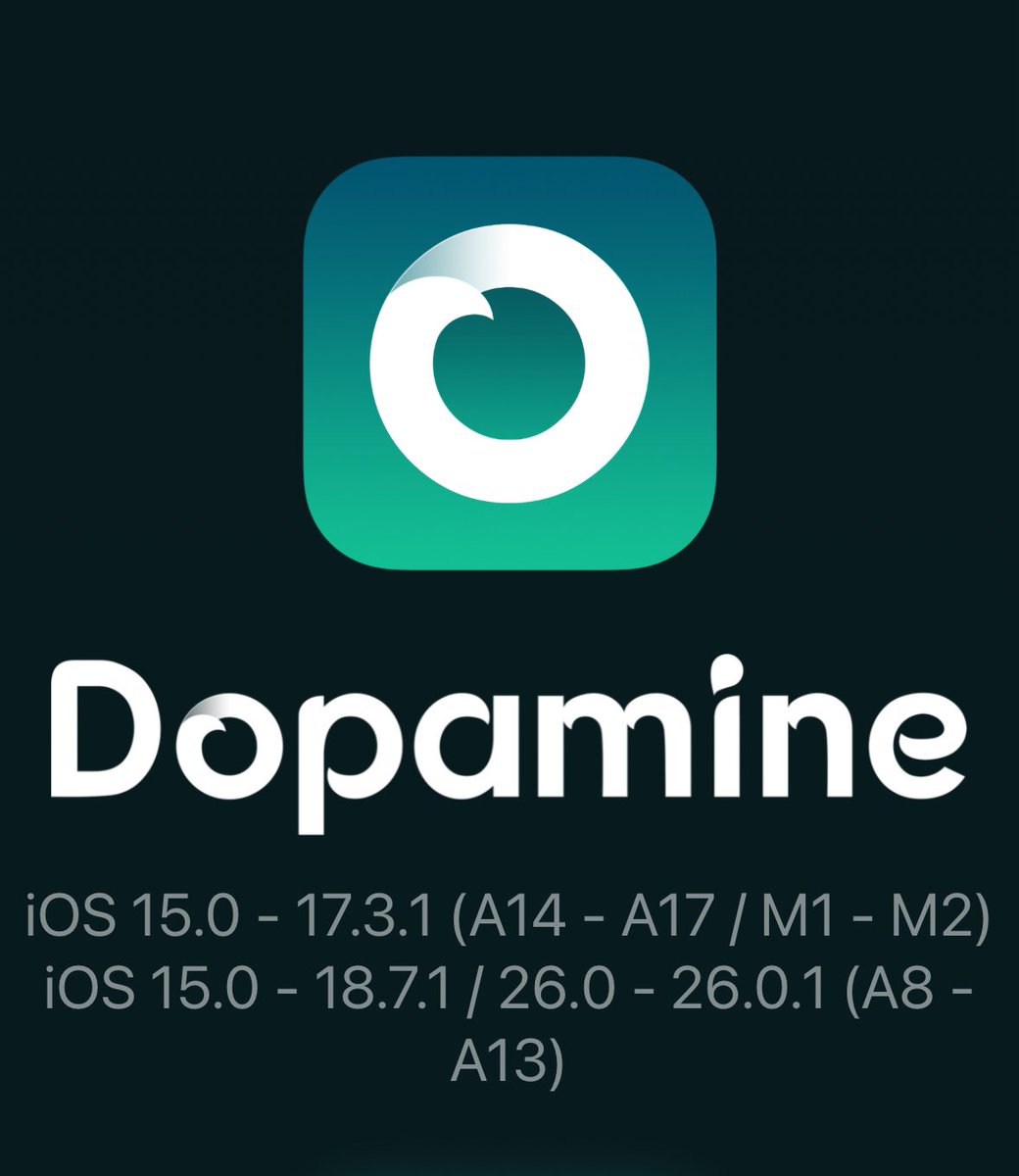 cydia_mriphone's tweet photo. هنا تغريدة مختصرة لجلبريك
#Dopamine
 بشرح فيها بشكل مختصر الاجهزة الداعمة للجبريك والاصدارت ركز معي 
الحين الجلبريك يدعم 
اصدار 15.0 والى 17.3.1
الاجهزة الداعمة لها هي
A14 
•iPhone 12
•iPhone 12 mini
•iPhone 12 Pro
•iPhone 12 Pro Max
 A15 
•iPhone 13
•iPhone 13 mini
•iPhone 13 Pro
•iPhone 13 Pro Max
•iPhone 14
•iPhone 14 Plus
•iPhone SE (الجيل الثالث)

 A16 
•iPhone 14 Pro
•iPhone 14 Pro Max
•iPhone 15
•iPhone 15 Plus
 A17 Pro
•iPhone 15 Pro
•iPhone 15 Pro Max
والايباد 

    iPad Pro 11-inch (الجيل الثالث)
•iPad Pro 12.9-inch (الجيل الخامس)
•MacBook Air M1
•MacBook Pro 13-inch M1
•Mac mini M1
•iMac 24-inch M1
•MacBook Pro 14-inch M1 Pro/Max
•MacBook Pro 16-inch M1 Pro/Max
•Mac Studio M1 Max / M1 Ultra

 أجهزة M2

•iPad Pro 11-inch (الجيل الرابع)
•iPad Pro 12.9-inch (الجيل السادس) 
•MacBook Air M2
•MacBook Pro 13-inch M2
•Mac mini M2
•MacBook Pro 14-inch M2 Pro/Max
•MacBook Pro 16-inch M2 Pro/Max
•Mac Studio M2 Max / M2 Ultra
•✅✅✅✅✅✅✅✅✅✅✅✅✅
هنا خلصنا نيجي لاصدارت 15.0 والى 18.7.1 ومن 26.0 الى26.0.1 الاجهزة الداعمة لها وهي 
A8
•iPhone 6
•iPhone 6 Plus

 A9
•iPhone 6s
•iPhone 6s Plus
•iPhone SE (الجيل الأول)
 A10 
•iPhone 7
•iPhone 7 Plus
 A11 
•iPhone 8
•iPhone 8 Plus
•iPhone X
 A12 
•iPhone XS
•iPhone XS Max
•iPhone XR
 A13 
•iPhone 11
•iPhone 11 Pro
•iPhone 11 Pro Max
•iPhone SE (الجيل الثاني)
هنا لخصت كل شي غير كذا لايدعمك جلبريك Dopamine