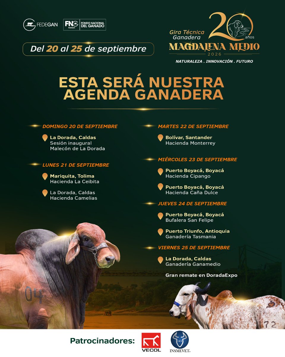 Fedegan's tweet photo. ¡Que espera para inscribirse a la gira ganadera que este año cumple 20 años y promete muchas sorpresas!

Ganadero imperdible este recorrido por el Magdalena Medio

Inscribase, pague y asegure de una vez su cupoya que se nos estan acabando los cupos

Nos vemos del 20 al 25 de spetiembre

#ConstruyendoGanaderia @jflafaurie