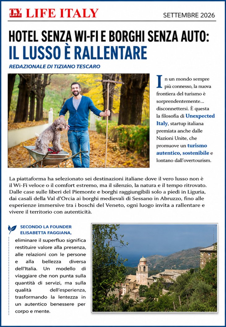 LIFE_TV_web's tweet photo. Anteprima MAGAZINE: La nuova tendenza delle vacanze? Hotel senza WI-FI e borghi senza auto, il lusso è rallentare. Redazionale di Tiziano Tescaro https://t.co/iBLfnkOFGf https://t.co/3sA5B27xqe