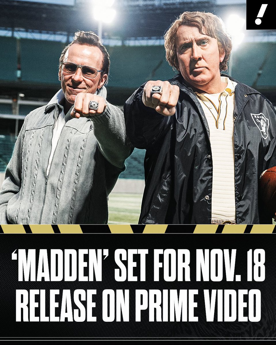 YahooSports's tweet photo. The Nicolas Cage biopic MADDEN is set to stream globally on Prime Video on November 18 🍿 

The David O. Russell film also stars Christian Bale, Kathryn Hahn, Sienna Miller, John Mulaney and Shane Gillis. https://t.co/AZwlwihfdk