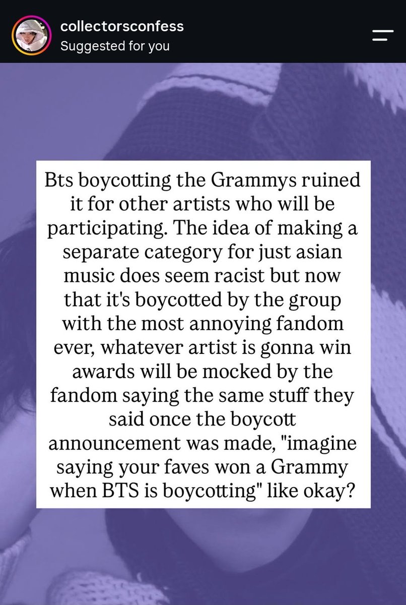 aezthez7's tweet photo. love seeing kpoppies being miserable lol. no one's stopping y'all's artists from submitting their work. not bts's fault that they have spine and dignity 🤷🏽‍♀️ https://t.co/g2nurNhUOM