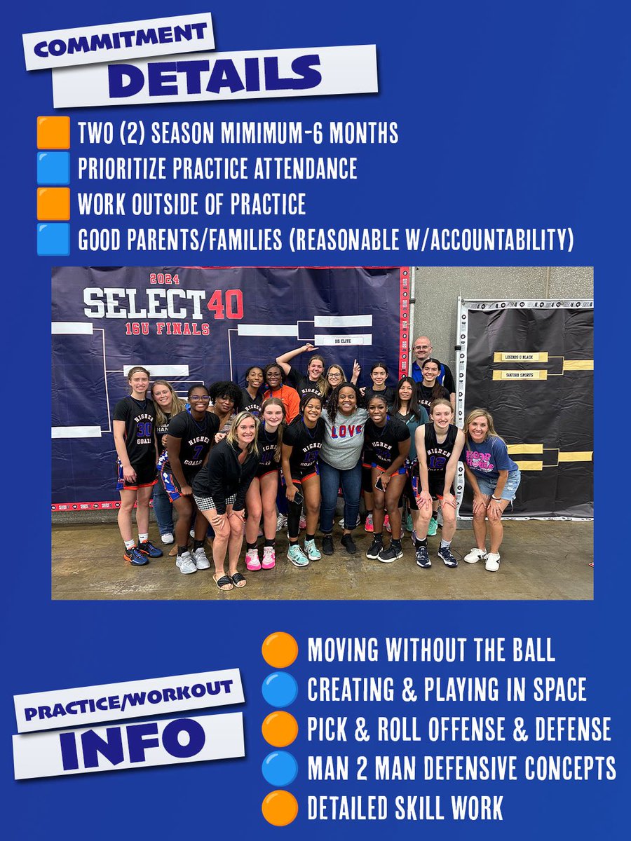HigherGoalsHoop's tweet photo. Class of 2031 &amp; 2032 Girls! 

Your time is NOW….

Join one of the most consistent programs in DFW. 

See attached and spread the word

ALWAYS #HGProud💙🧡 https://t.co/8DZ9mX4I0q