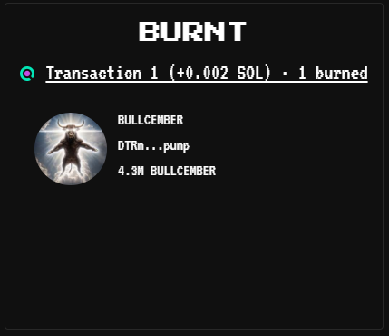 bullcembersol's tweet photo. $BULLCEMBER on fire 🔥

Another 4.3M have been permanently removed from the total supply

We will have one big fat liquidity pool for the whales to digest https://t.co/04rXD4oXal