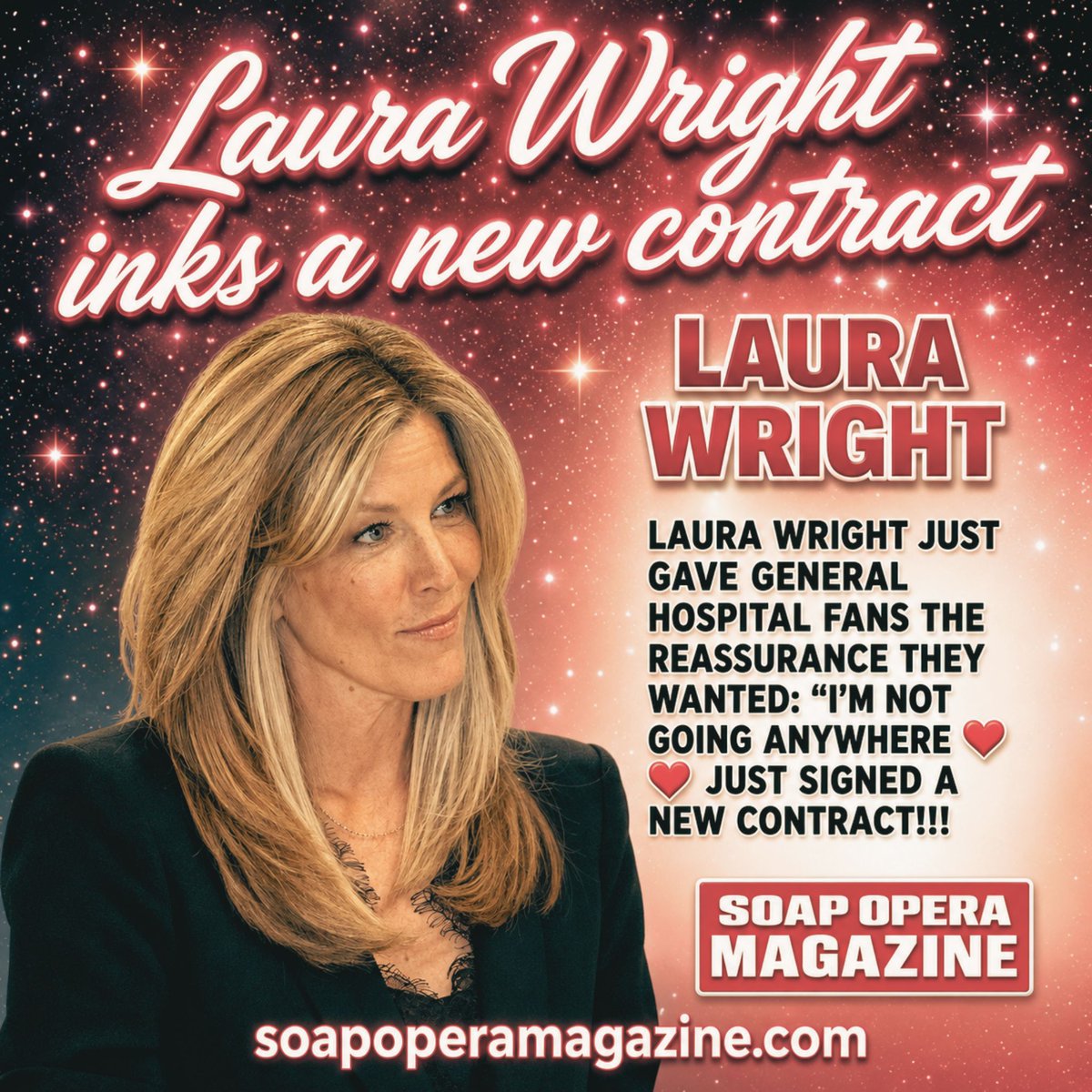 SoapOpera411's tweet photo. #LauraWright reassured #GeneralHospitalFans: “I’m not going anywhere ❤️ just signed a new contract!!!"
Are you relieved she's staying?
#GH https://t.co/2kacTVXFYV