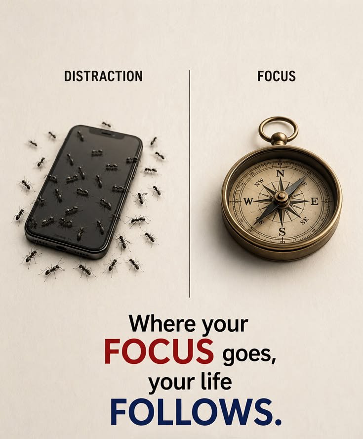 AmberShaheryar's tweet photo. Your life follows your focus. 🎯

Every day, you have a choice:

📱 Distraction:

Notifications. Endless scrolling. Other people’s opinions.
Constantly switching between tasks.

🧭 Focus:

One goal. One direction. One commitment.
Less noise. More action.

The difference isn’t always talent.
It’s where you consistently put your attention.

Ask yourself:

→ What deserves my attention right now?

→ What am I wasting time on?

→ Which goal would change my life if I focused on it for the next 6 months?

→ What distractions do I need to eliminate?

→ Am I busy—or actually making progress?

Remember:

What you repeatedly focus on becomes what you repeatedly build.

Protect your attention.
Protect your goals.
Protect your future.

Where your FOCUS goes, your LIFE follows.

What’s one distraction you’re eliminating today? 👇

#Focus #Discipline #Success #Mindset #PersonalGrowth