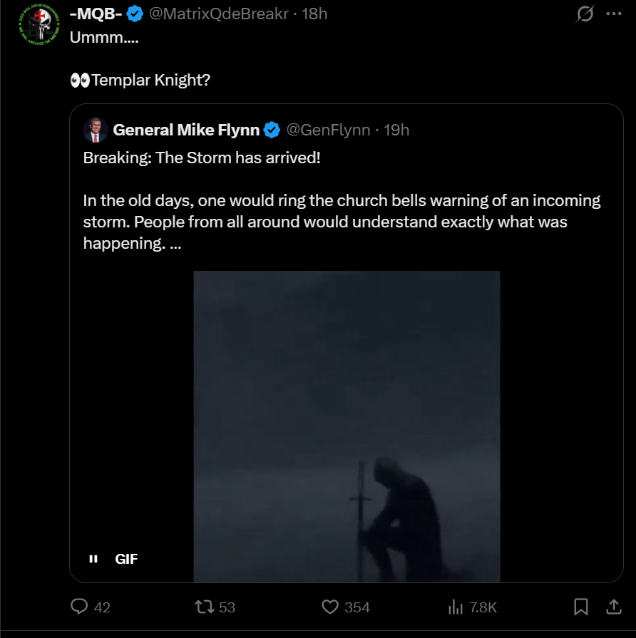 MatrixQdeBreakr's tweet photo. So DURING Chapter 18 of My Knights Templar Series...

Flynn Posts a [Knight] in a Storm...

Then Trump Posts About [ABERDEEN] just after...

I don't have words...

I'm tellin ya'll....

I'm on to sumthin...

#TEMPLAR