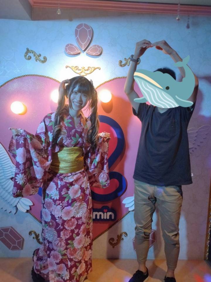 ch10672266's tweet photo. はじめましてのあまにゃん、浴衣衣装のみゅんちゃんに会いました😊

これでメイドちゃん達との思い出もまた一つ増えた🐘🐳 https://t.co/Q9yPbQmDh8