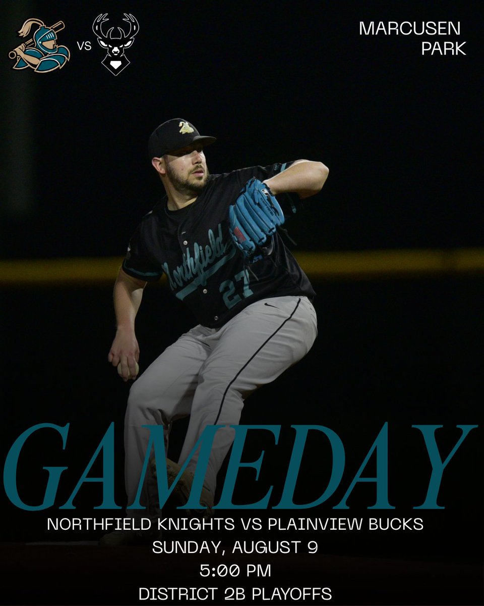 NfldBaseball's tweet photo. Knights head back to Austin today to play Plainview in the second round of the District 2B playoffs. Schedule changes have us slated to now play at 5 PM.

🆚- Plainview Bucks
⏰- 5:00 PM
📍- Marcusen Park, Austin

#bleedteal https://t.co/OqbJ1530j9