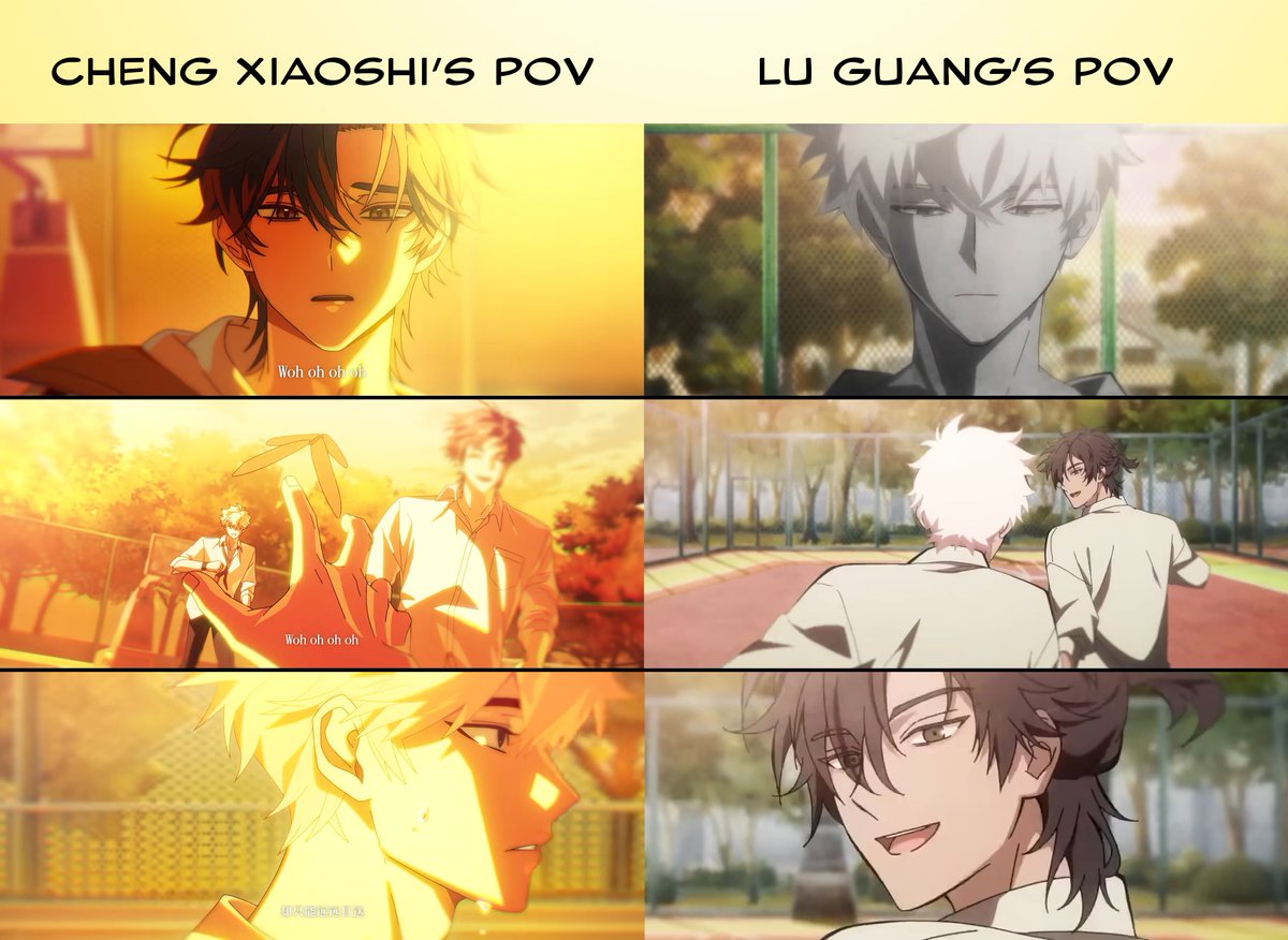 mini_cini98's tweet photo. These two only care abt each other even when they watch everything in the third person's POV. Probably the one they envy the most is no other but their past selves. I'm glad we got to see Lu Guang through the other Cheng Xiaoshi's eyes that same day at the basketball court https://t.co/2BbMr2bLBH