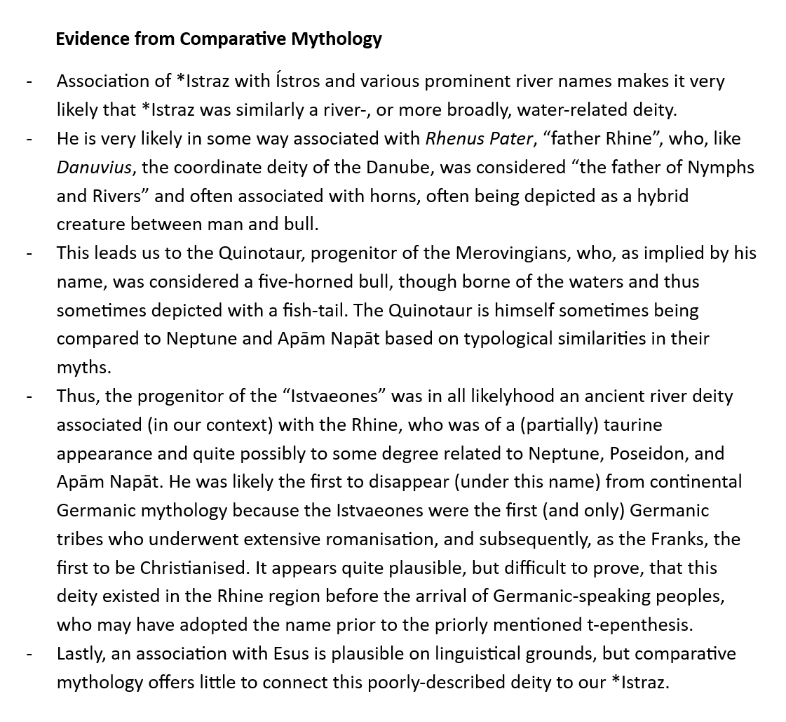 saxonnether's tweet photo. Below is a summary of the most important info relating to a god *Istraz and the "Istvaeones".
Pic 1 covers the linguistic evidence; Pic 2, the mythological. 

I plan to write more about lesser-known theonyms of Germanic &amp; Indo-European mythology, so feel free to follow for more. https://t.co/QqpoeOlfHn