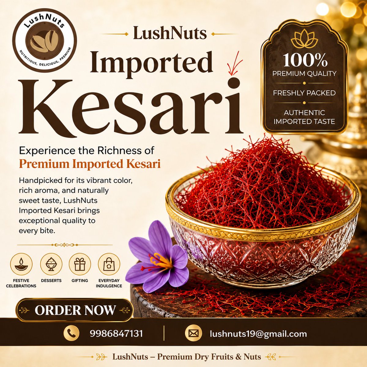 lush_nuts's tweet photo. ✨ Discover the richness of LushNuts Imported Kesari — premium quality, vibrant aroma &amp; authentic taste. 🌿❤️📞 9986847131 | 📧 lushnuts19@gmail.com#LushNuts #ImportedKesari #PremiumQuality #Saffron #LuxuryTaste https://t.co/zdmdVpWZUh